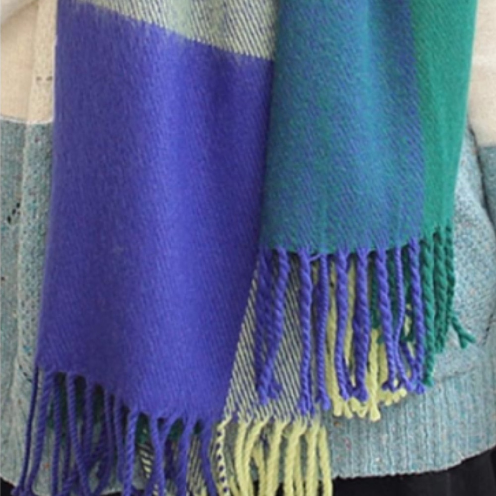 🆕 Cashmere Feel Wrap Blue and Green Women's Scarf Shawl Christmas Gift - Picture 3 of 5